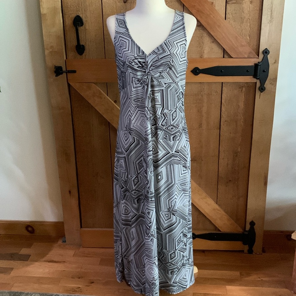 ELLEN TRACY Black & White Knot Twist Front Maxi Long Dress Size Large Sleeveless